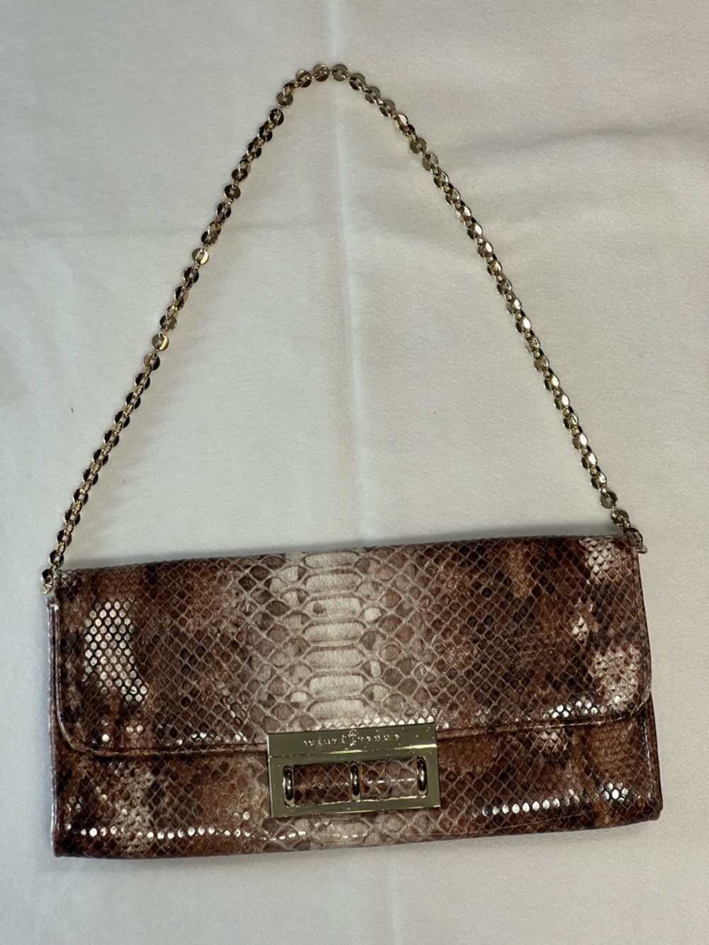 Ivanka Trump Brown Snake Print Clutch Bag Cocktail Purse